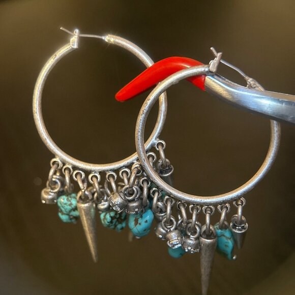 Turquoise & Spikes Earrings - Picture 3 of 7